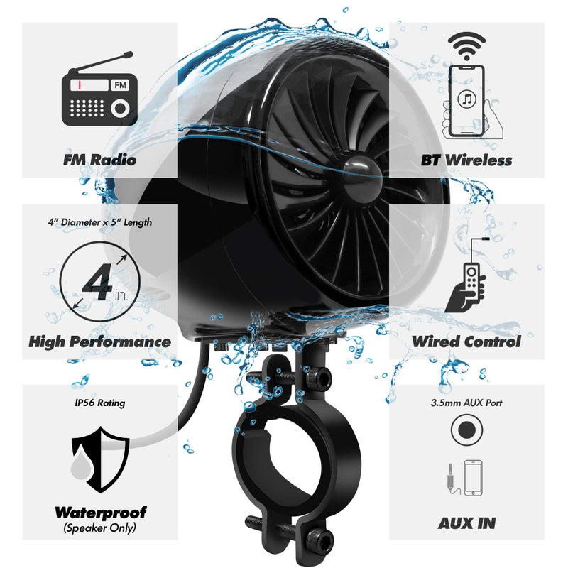 GoHawk Bluetooth Motorcycle Speakers and Amplifier Audio Sound System, FM Radio, Waterproof Speakers for ATV, UTV, Golf Cart - Image 3